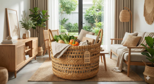 Giỏ tre mây đan Đà Nẵng bền đẹp đựng rau củ.