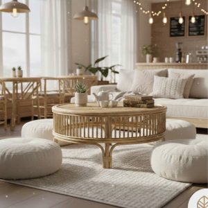 bàn mây tre ngồi bệt quán cà phê