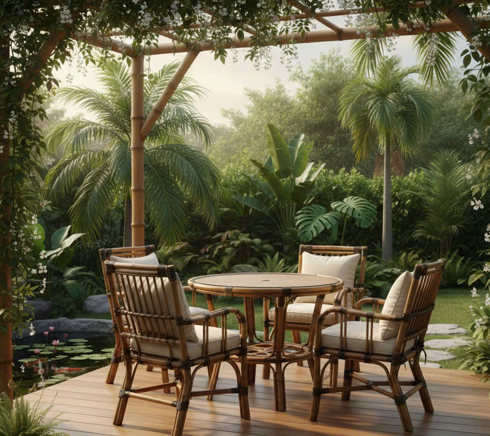 bộ bàn ghế tre trúc